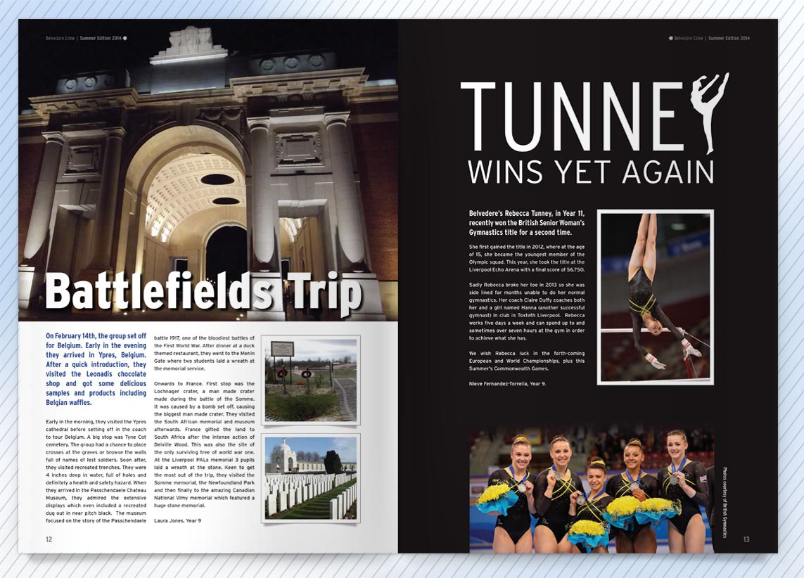 Belvedere Academy ezine magazine design spread featuring footballer lukaku